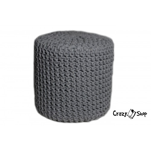 Pletený puf CRAZYSHOP CUBE, šedý (ručne pletený)